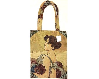Alphonse MUCHA Seasons SUMMER Été FRENCH Tapestry Woven Hand Finished Tote Shoulder Bag Handbag with Matching Tapestry Straps / Handles