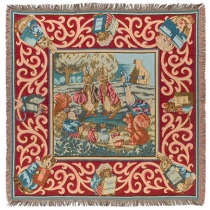 Tapiz belga de tejido jacquard Peter Rabbit de Beatrix Potter, acabado a mano, 150 cm x 150 cm, con flecos, para mesa, cama, cubrecama, funda ocasional.