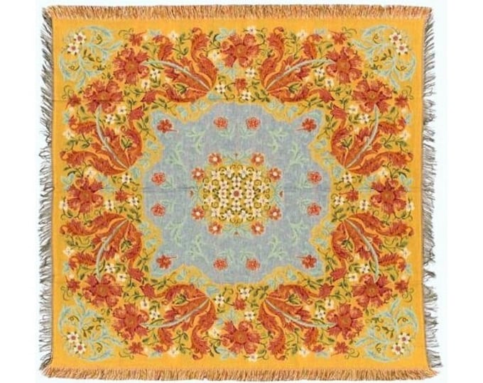 BELGIAN Jacquard Woven 150cm x 150cm "Melanie" TAPESTRY Table Throw Bed Spread Occasional Cover with Tassels