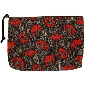 Rote Mohnblumen auf braunem und silbernem Hintergrund Handfertiger BELGISCHER TAPESTRY Trousse Geldbörse Beutel Kulturbeutel 20 CM X 15 CM, mit Reißverschluss
