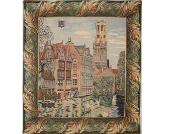 Rozenhoedkaai (Rosary Quay) Brugge Bruges Belgium, BELGIAN jacquard woven tapestry wall hanging, lined with rod sleeve 53cm x 46cm 21" x 18"
