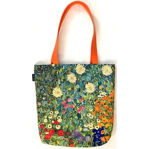 GUSTAV KLIMT Blumengarten 2, BELGISCHER Wandteppich Gewebte Handgefertigte Große Tragetasche Schultertasche Handtasche, Größe 46 cm x 46 cm 18 "x 18" Excl Griffe