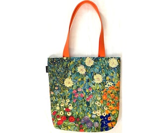 GUSTAV KLIMT Flower Garden 2, BELGIAN Tapestry Woven Hand Finished Large Tote Shoulder Bag Handbag, Size 46cm x 46cm 18" x 18" Excl Handles