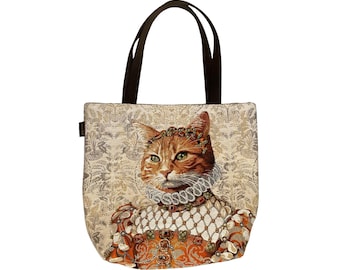 Cat lovers BELGIAN TAPESTRY LARGE Heavy Duty Shopping Tote Bag 46cm x 46cm, Ginger Cat Sisi - beautiful quality with lovely detail