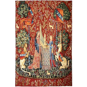 Cluny Lady & the Unicorn The Hearing BELGIAN Bélgica jacquard tejido tapiz pared colgante 142cm x 95cm 56" x 37.5", totalmente forrado + manga de varilla