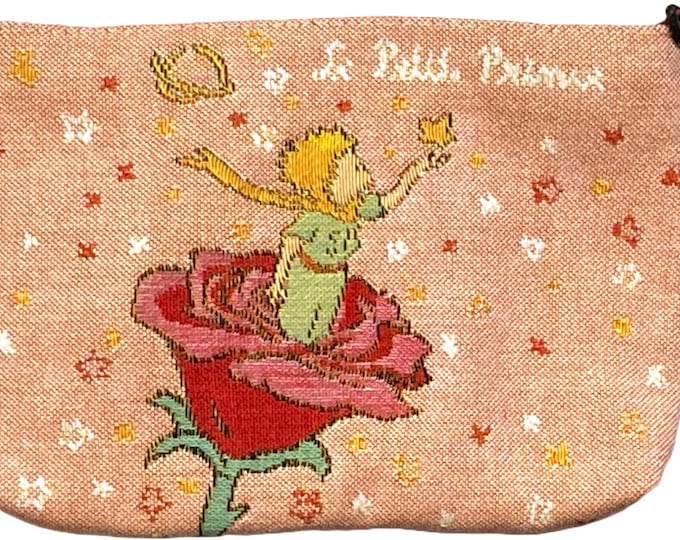 PETIT PRINCE Standing on a Rose, Hand Finished BELGIAN Tapestry Trousse Purse Pouch Toiletry Cosmetic Bag 20CM x 15CM with zip