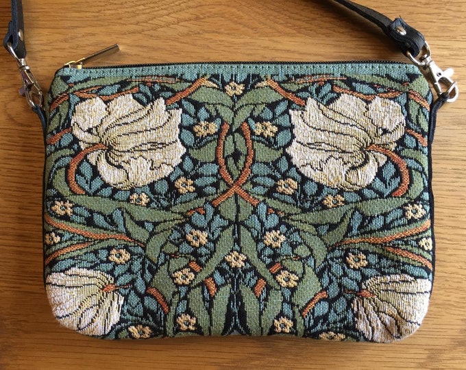 BELGIAN TAPESTRY Hand Finished Wm William MORRIS Pimpernel Fully Lined Clutch / Evening Bag 23CM X 16CM, detachable leather shoulder strap