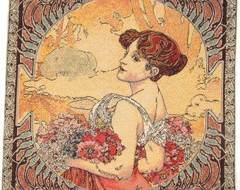 Alphonse MUCHA Summer Été Seasons BELGIAN Belgium Jacquard WOVEN Hand Finished Tapestry Pillow Cushion Cover, 46cm x 46cm, 18" x 18"