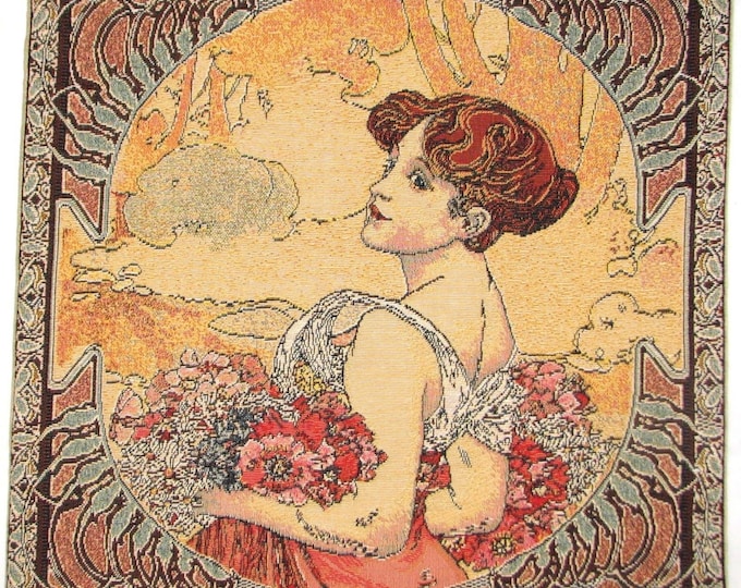 Alphonse MUCHA Summer Été Seasons BELGIAN Belgium Jacquard WOVEN Hand Finished Tapestry Pillow Cushion Cover, 46cm x 46cm, 18" x 18"