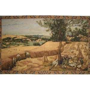 ブリューゲル ブリューゲル トウモロコシの収穫 収穫者 43" x 27", 109 cm x 68 cm ベルギー製ジャカード織りタペストリー壁掛け、総裏地 + ロッドスリーブ