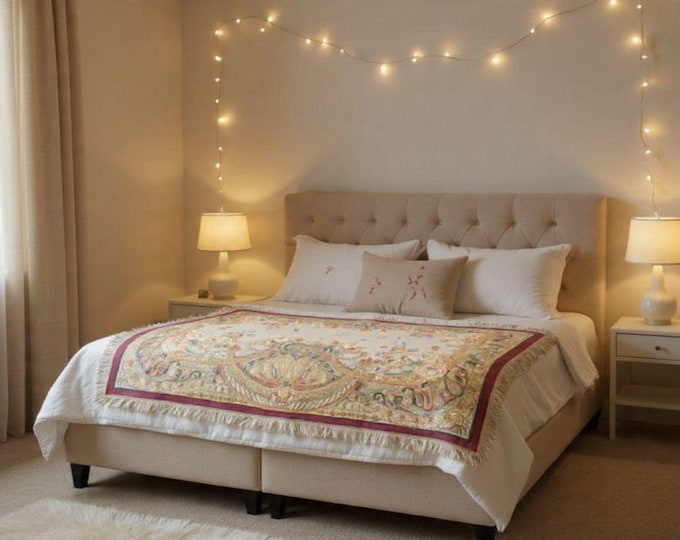 BELGIAN Jacquard Woven 150cm x 150cm Samsara "Ariya" TAPESTRY Table Throw Bed Spread Occasional Cover with Tassels