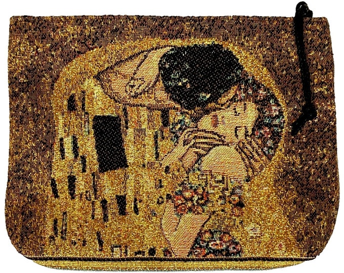 Gustav Klimt "The Kiss" Le Baiser, Hand Finished BELGIAN TAPESTRY LARGE Trousse Purse Pouch Toiletry Cosmetic Bag 23CM X 16CM, with zip