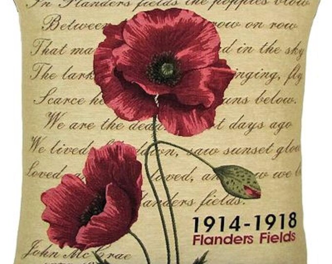 Flanders Fields Red POPPIES Remembrance BELGIAN Belgium Jacquard WOVEN Hand Finished Tapestry Pillow Cushion Cover V2, 46cm x 46cm 18" x 18"