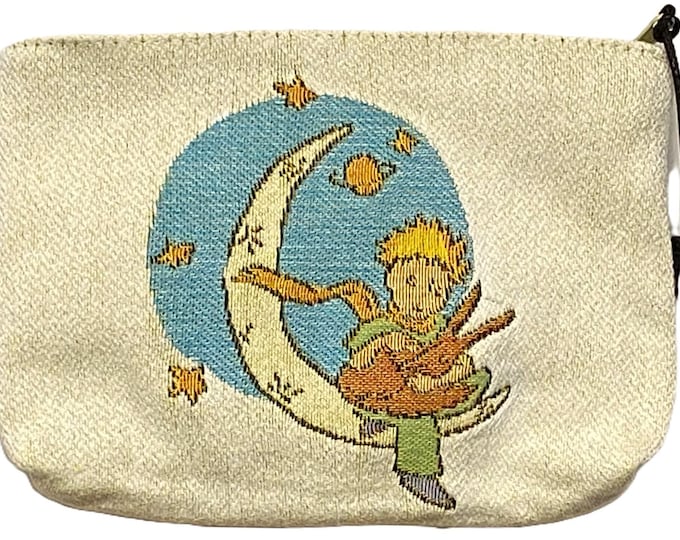 PETIT PRINCE With Fox Renard on the Moon Lune, Hand Finished BELGIAN Tapestry Trousse Purse Pouch Toiletry Cosmetic Bag 20CM x 15CM with zip