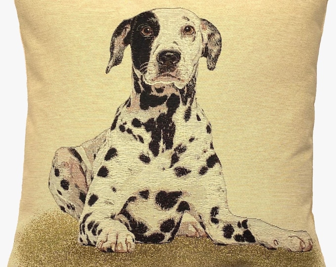 Dalmation Dog Hand Finished Tapestry Pillow Cushion Cover, Zip, Soft Touch Velvet Cotton Reverse 44cm x 44cm 17" x 17"