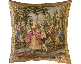 Francois Boucher Jardin Middle Scene Part, BELGIAN Belgium Jacquard WOVEN Hand Finished Tapestry Pillow Cushion Cover, 44cm x 44cm 17" x 17"