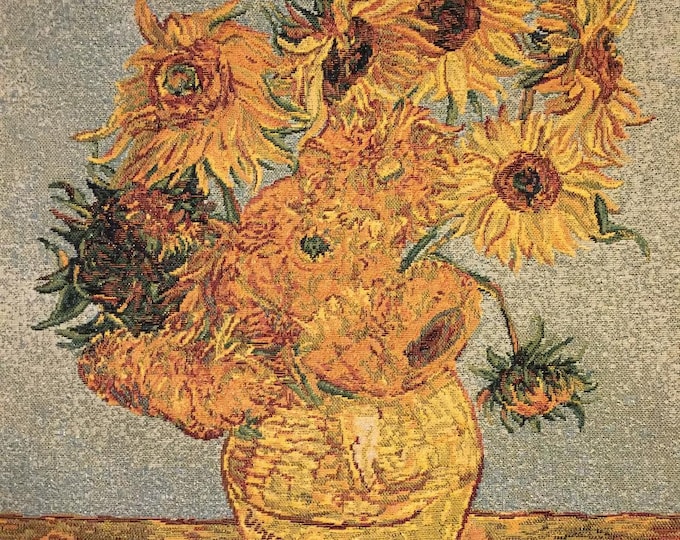 Vincent Van GOGH Sunflowers / Tournesol, BELGIAN Belgium Jacquard WOVEN Hand Finished Tapestry Pillow Cushion Cover, 13", 33cm, With Zip