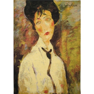 Amedeo MODIGLIANI The Woman with the Black Tie BELGIAN Jacquard WOVEN Hand Finished Tapestry Wall Hanging + Rod Sleeve 66cm x 47cm 26&quot; x 18&quot;