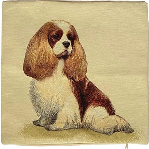 King Charles Spaniel Dog Hand Finished Tapestry Pillow Cushion Cover, Zip, Soft Touch Velvet Cotton Reverse 44cm x 44cm 17&quot; x 17&quot;