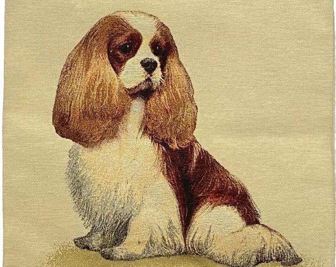 King Charles Spaniel Dog Hand Finished Tapestry Pillow Cushion Cover, Zip, Soft Touch Velvet Cotton Reverse 44cm x 44cm 17" x 17"