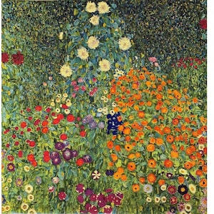 Gustav KLIMT Flower Garden 1 BELGIAN Belgium Jacquard WOVEN Hand Finished Tapestry Wall Hanging 27.5&quot; x 28.5&quot; 70cm x 72cm Lined + Rod Sleeve
