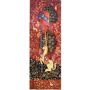 Cluny UNICORN from Lady & Unicorn BELGIAN ベルギー製ジャカード織りタペストリー 壁掛け 180 cm x 70 cm / 70.9" x 27.6" 裏地付き + ロッドスリーブ