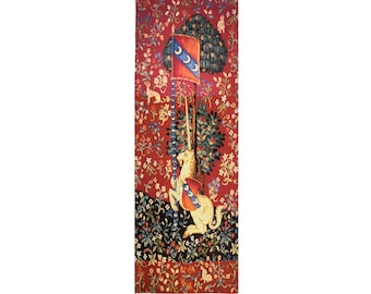 Cluny UNICORN from Lady & Unicorn BELGIAN Belgium jacquard woven tapestry wall hanging 180cm x 70cm / 70.9" x 27.6" fully lined + rod sleeve