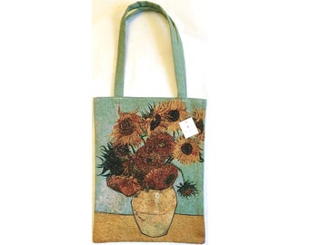 VAN GOGH Sunflowers FRENCH Tapestry Woven Hand Finished Tote Shoulder Bag Handbag with Matching Tapestry Straps / Handles