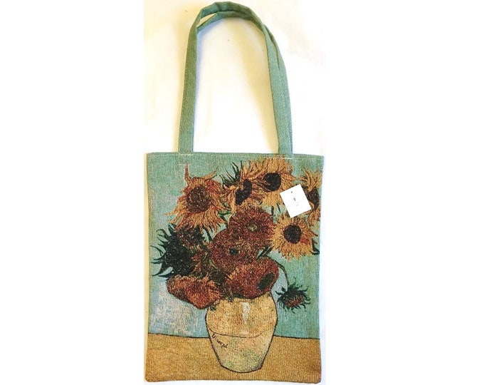 VAN GOGH Sunflowers FRENCH Tapestry Woven Hand Finished Tote Shoulder Bag Handbag with Matching Tapestry Straps / Handles