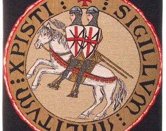 KNIGHTS TEMPLAR sceau seal, 23" x 18" 58cm x 46cm BELGIAN Belgium jacquard woven tapestry wall art hanging, fully lined with rod sleeve
