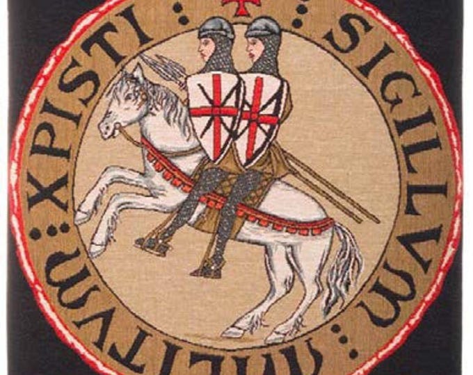 KNIGHTS TEMPLAR sceau seal, 23" x 18" 58cm x 46cm BELGIAN Belgium jacquard woven tapestry wall hanging, fully lined with rod sleeve