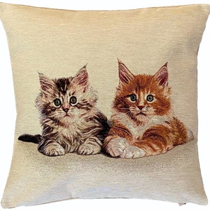 Lindos gatitos Chatons Funda de cojín tipo tapiz con acabado a mano francés con cremallera y reverso de algodón de terciopelo suave al tacto, 44 cm x 44 cm, 17 "x 17"
