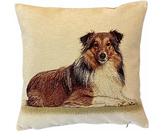 Lassie Rough Collie Dog Hand Finished Tapestry Pillow Cushion Cover, Zip, Soft Touch Velvet Cotton Reverse 44cm x 44cm 17" x 17"