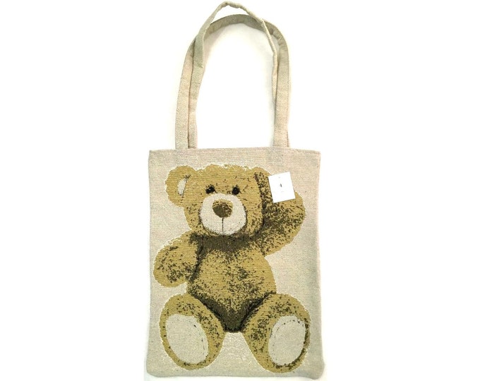 Teddy Bear Ourson FRENCH TAPESTRY Woven Hand Finished Tote Shoulder Bag Handbag with Matching Tapestry Straps / Handles