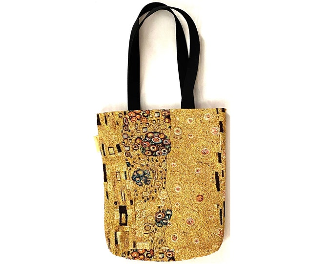 GUSTAV KLIMT Pattern + Lurex, BELGIAN Tapestry Woven Hand Finished Tote Shoulder Bag Handbag, Size 38cm x 34cm Excluding Handles