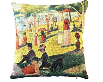 Georges SEURAT La Plage á Grande Jatte France, BELGIAN Belgium Jacquard WOVEN Hand Finished Tapestry Pillow Cushion Cover, 46cm 18"