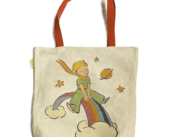 PETIT PRINCE on a Rainbow BELGIAN Tapestry Woven Hand Finished Large Tote Shoulder Bag Handbag, 44cm x 44cm, Measurement Excluding Handles