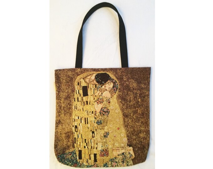 GUSTAV KLIMT The Kiss, BELGIAN Tapestry Woven Hand Finished Tote Shoulder Bag Handbag, Size 45cm x 45cm 17.5" x 17.5" Excluding Handles