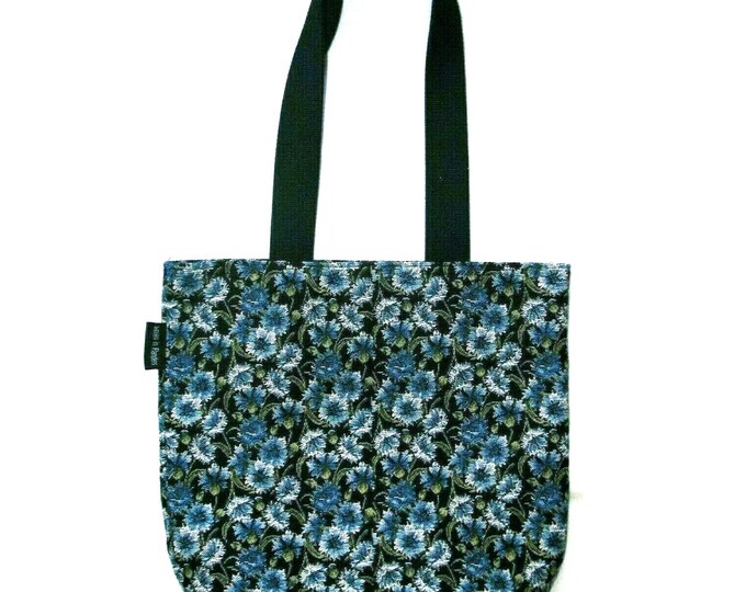 BELGIAN Tapestry Woven Hand Finished Large Tote Shoulder Bag Handbag, BLEUETS Blue Cornflowers, 45cm x 45cm Excluding Handles