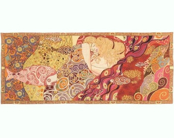 GUSTAV KLIMT "Danae" 155cm x 65cm / 61" x 26" Quality Belgian Jacquard Woven Hand Finished Tapestry Wall Hanging with Gold Lurex, Rod Sleeve