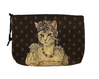 Josephine Anthropomorphic Cat lovers BELGIAN TAPESTRY Trousse Purse Pouch Toiletry Cosmetics Bag 20CM X 15CM, with zip