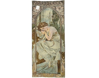Alphonse MUCHA Times of the Day Nights Rest FRENCH Hand Finished Tapestry Wall Hanging, fully lined with rod sleeve, 44cm x 102cm