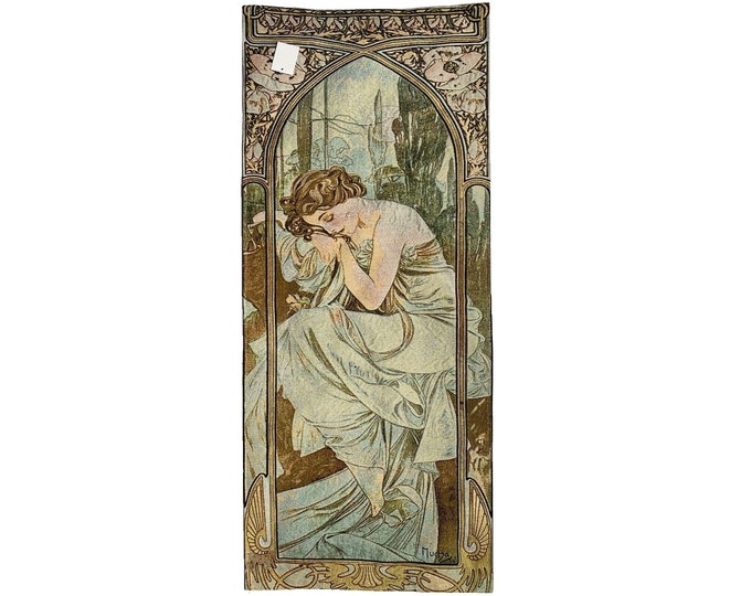 Alphonse MUCHA Times of the Day Nights Rest FRENCH Hand Finished Tapestry Wall Hanging, fully lined with rod sleeve, 44cm x 102cm