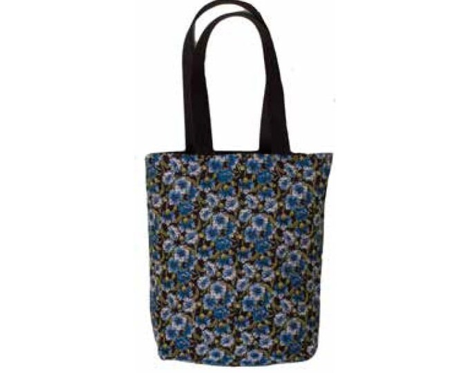 BELGIAN Tapestry Woven Hand Finished Tote Shoulder Bag Handbag, BLEUETS Blue Flowers, Fauve Fine Arts, 38cm x 34cm Excluding Handles