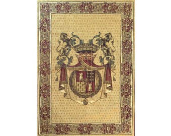 Blason Tours / Tours, France Coat of Arms BELGIAN Belgium jacquard woven tapestry wall hanging with rod sleeve, 76" x 54", 194cm x 137cm