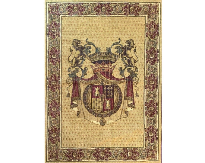 Blason Tours / Tours, France Coat of Arms BELGIAN Belgium jacquard woven tapestry wall hanging with rod sleeve, 76" x 54", 194cm x 137cm