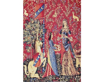 Cluny Lady & the Unicorn The Smell BELGIAN Belgium jacquard woven tapestry wall art hanging 64cm x 45cm 25" x 18" fully lined + rod sleeve