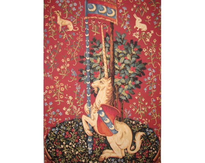 Cluny UNICORN from Lady & Unicorn BELGIAN Belgium jacquard woven tapestry wall hanging 100cm x 70cm / 39.4" x 27.6" fully lined + rod sleeve