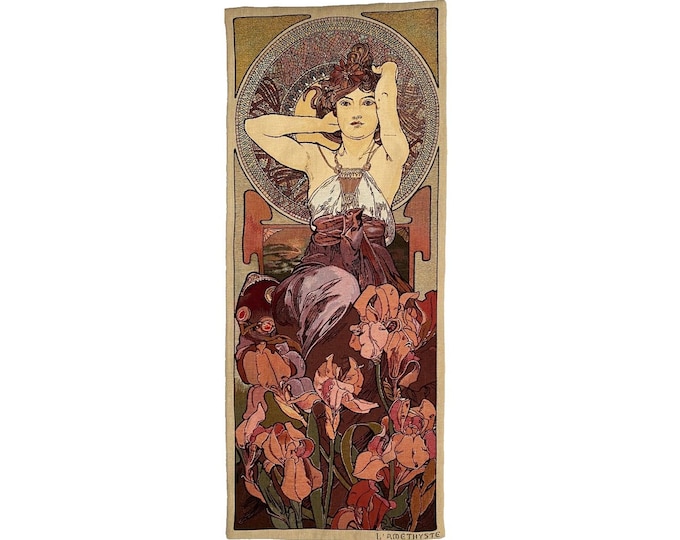 Alphonse MUCHA Amethyst Amethyste, Hand Finished BELGIAN Tapestry Wall Hanging, fully lined with rod sleeve, 18" x 45", 47cm x 115cm