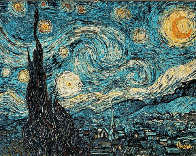 Vincent VAN GOGH Nuit Etoilee Starry Night Belgian Jacquard Woven Hand Finished Fully Lined Tapestry Wall Hanging, 90cm x 69cm, 35" x 27"